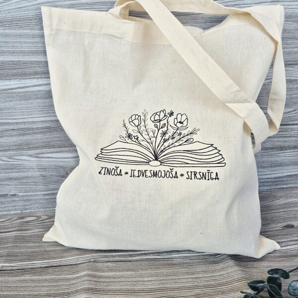 auduma tašas ar personālizētu izšuvumi